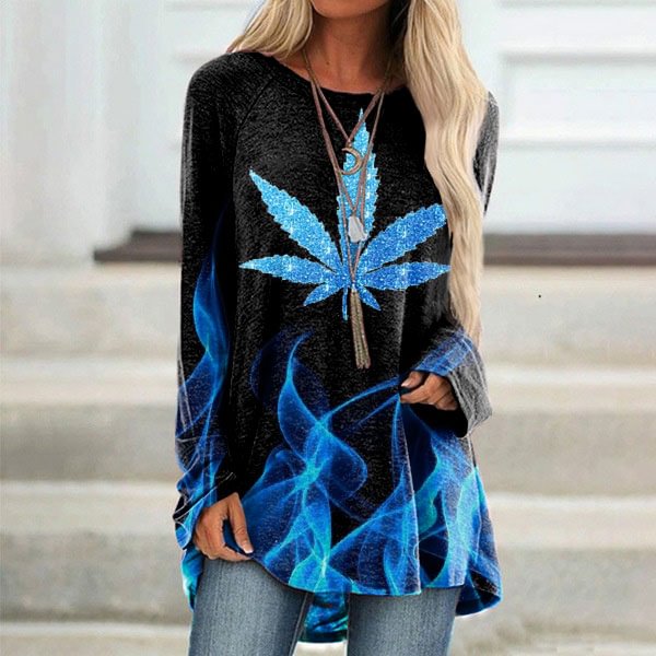 Vefave Casual Flame Leaf Print Tunic