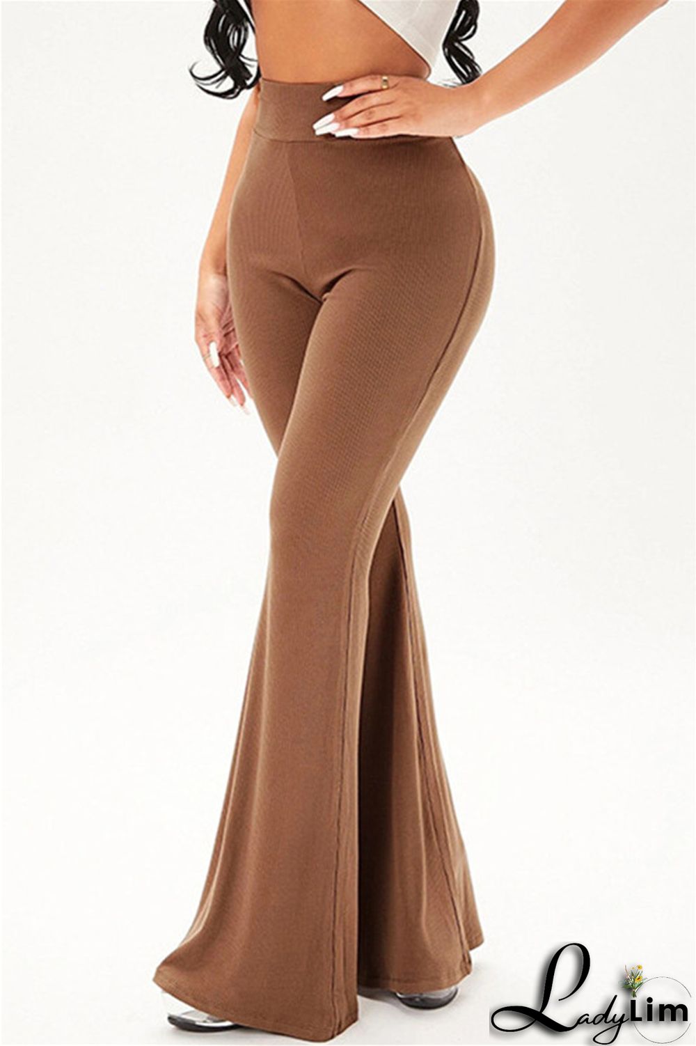 Coffee Fashion Casual Solid Basic Regular High Waist Speaker Trousers