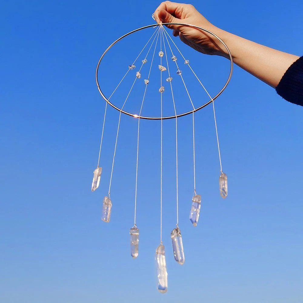 Crystals Dream Catcher Gold Metal Dreamcatcher Suncatcher Wall Hanging Ornament Home Garden Decoration Wind Chimes Christams