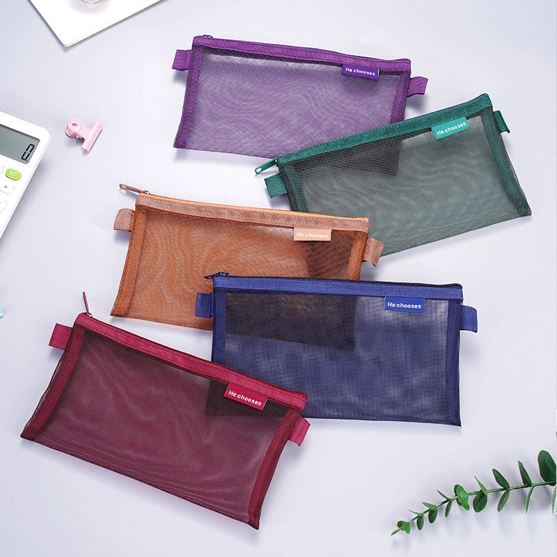 Simple Transparent Mesh Pencil Case Storage Bag Student Exam Special Portable Pencil Case Large Capacity Stationery Bag3