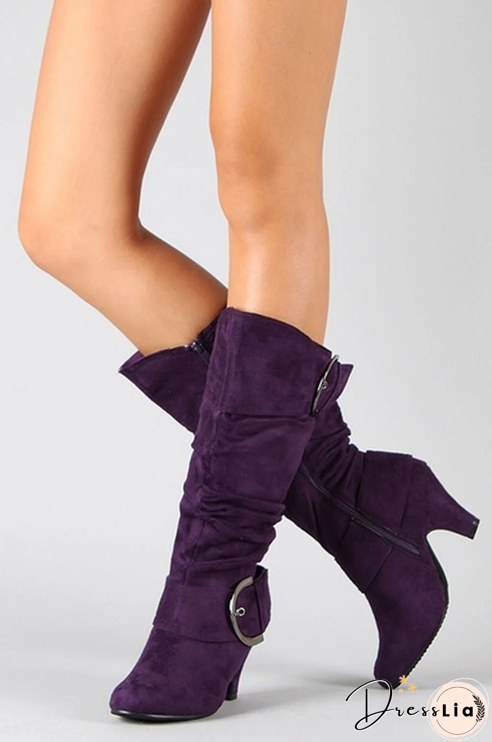 New Fashion Women Suede Knee High Boots Sexy Vintage Low Heel Boots Spring Autumn Buckle Shoes Casual Winter Pumps 34-43