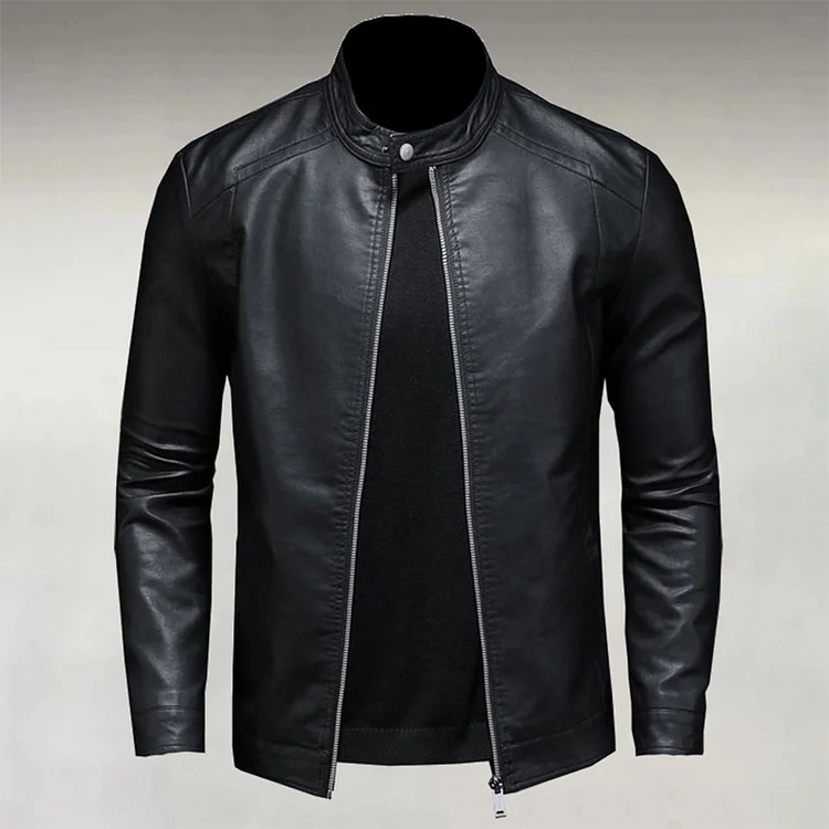 Men's Casual Solid Stand Collar Full Zipper Long Sleeve Jacket