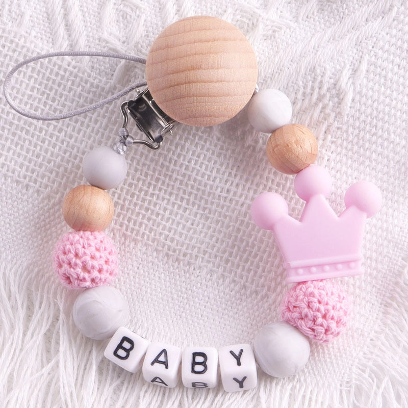 Cute Letter Crown Wood Silica Gel Pacifier Chain Baby Accessories