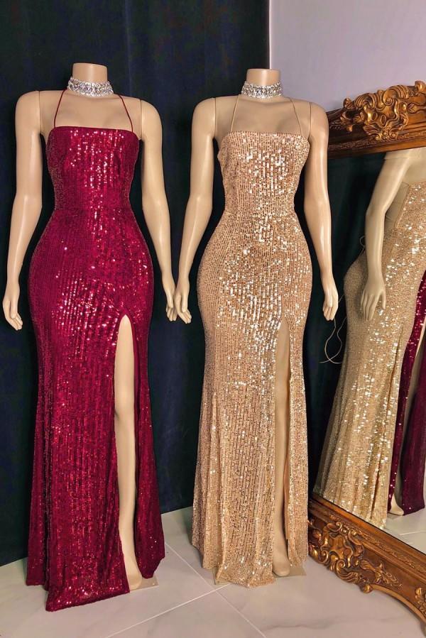 Bellasprom Sequins Long Prom Dress Spaghetti-Straps On Sale Mermaid Bellasprom