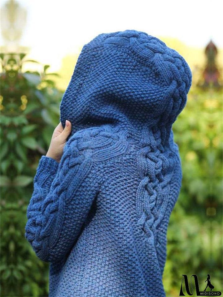 MidiSono - Women's Warm Buttoned Hooded Long Sweater Cardigan