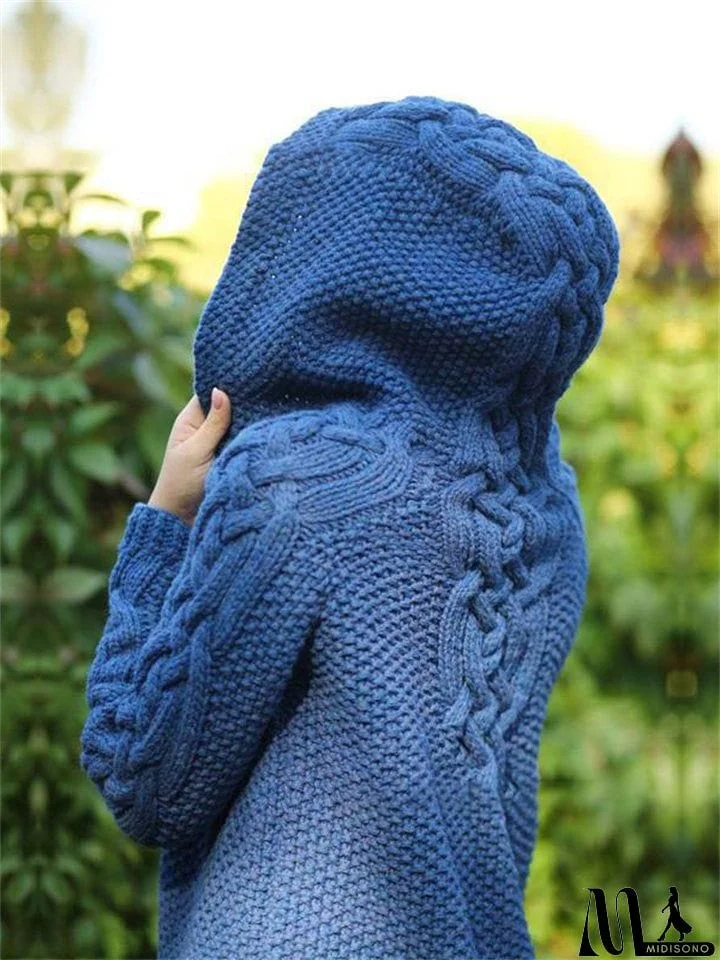 MidiSono - Women's Warm Buttoned Hooded Long Sweater Cardigan