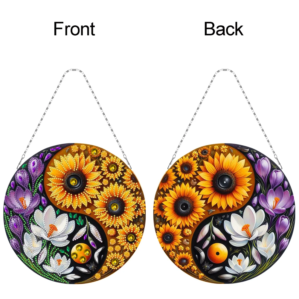 Flower Yin Yang 2D Flat DIY Diamond Painting Set Diamond Art Pendant Home Decor