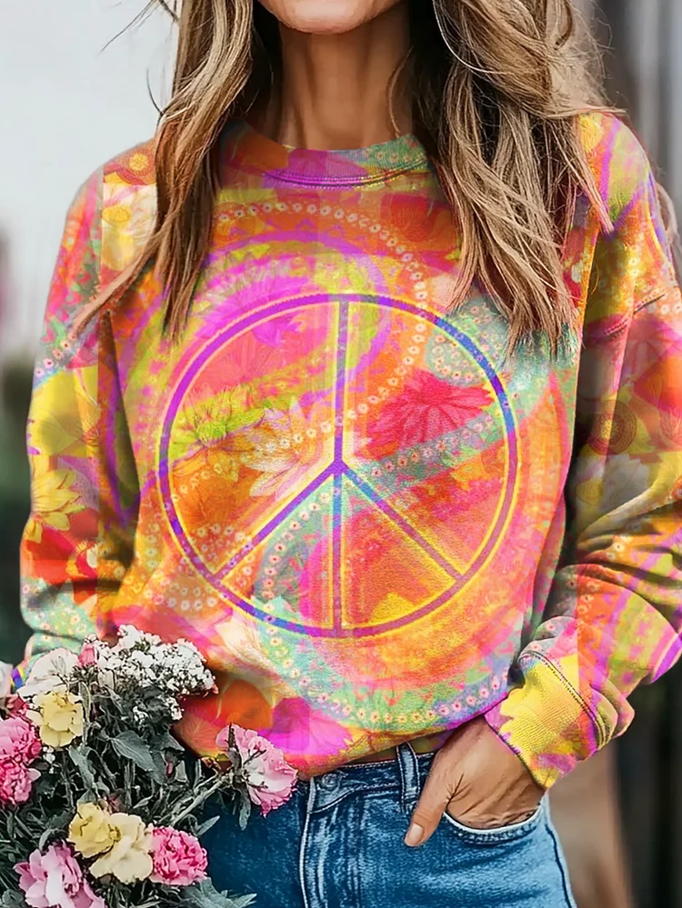 Hippie Colorful Cashew Nut Flower Art Print Casual Sweatshirt