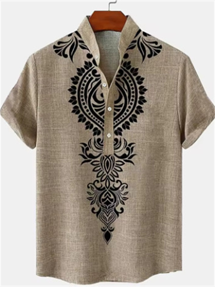 Season: Summer Men's Shirts Digital Printing Linen Short-sleeved Summer Vintage Short-sleeved Shirt