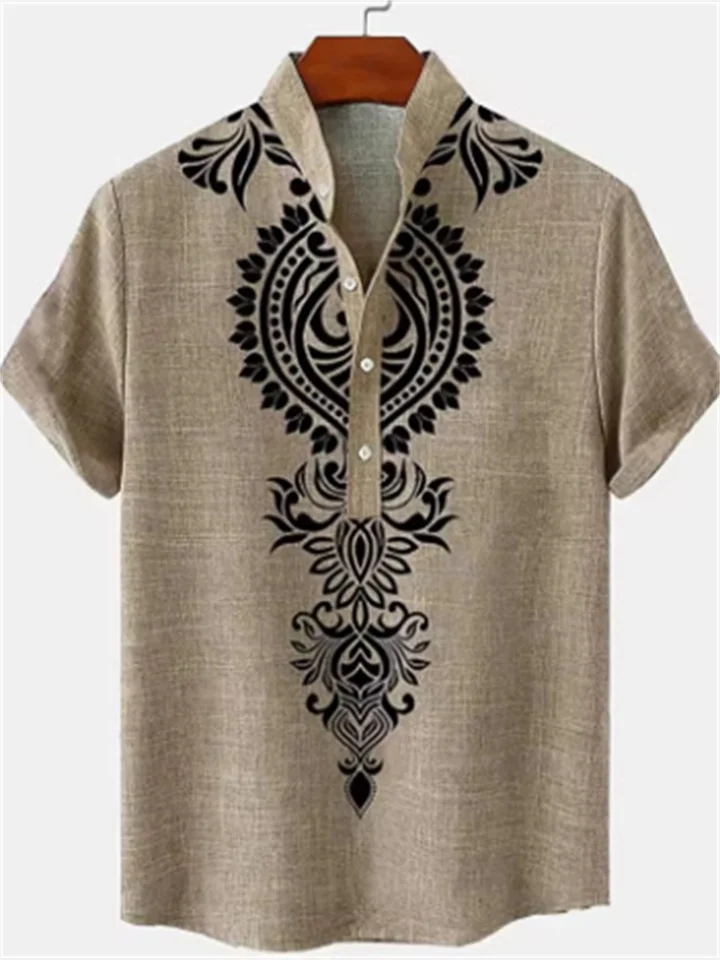 Season: Summer Men's Shirts Digital Printing Linen Short-sleeved Summer Vintage Short-sleeved Shirt