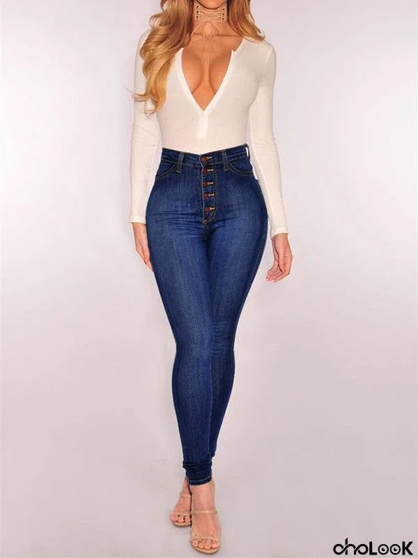 Skinny Leg High-Waisted Split-Joint Jean Pants Bottoms