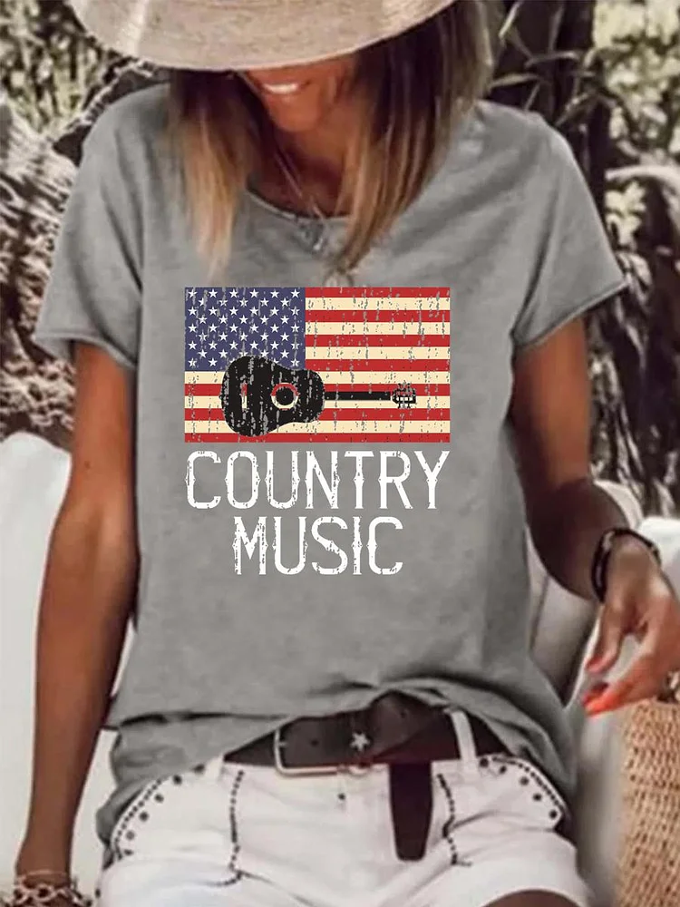 Country Music Vintage Guitar Raw Hem Tee