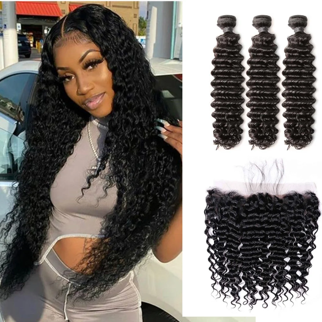 12A 3PCS + 13X4/13X6 HD Lace Frontal Deep Wave 3 Bundles With Invisible HD Lace Frontal