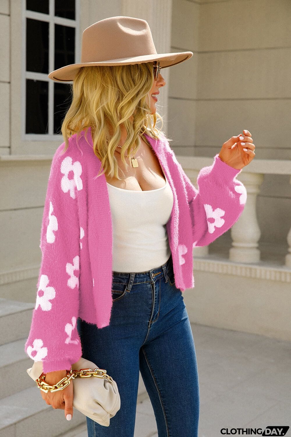 Floral Open Front Fuzzy Cardigan