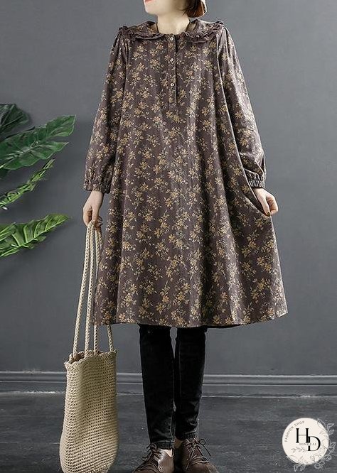 Elegant Pocket Spring Long Sleeve lavender Dress