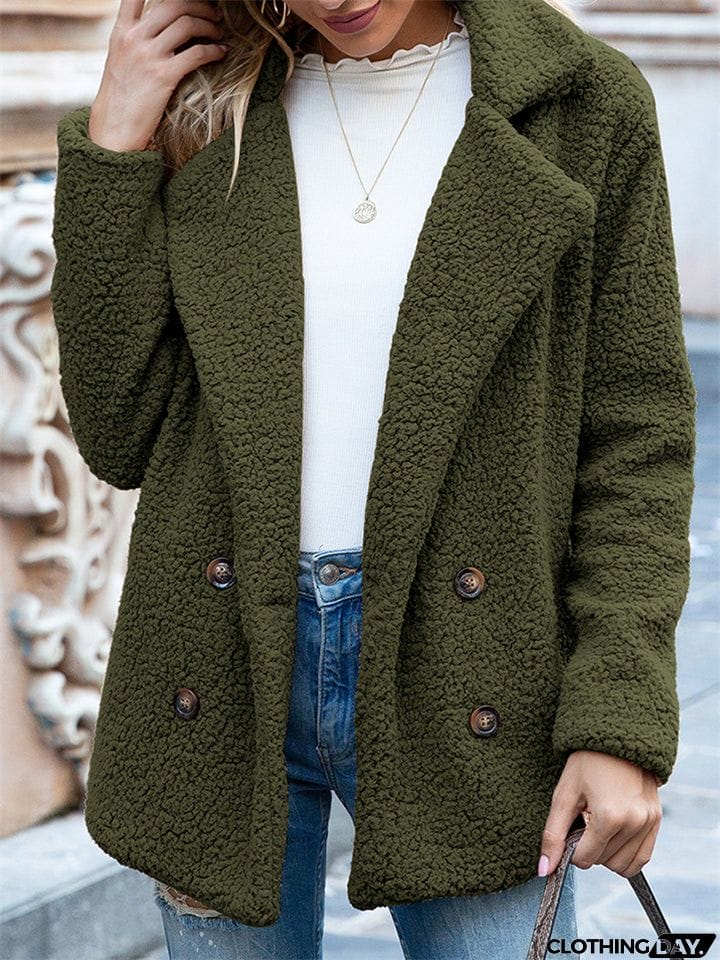 Casual Trendy Lapel Buttons Solid Color Coat For Women