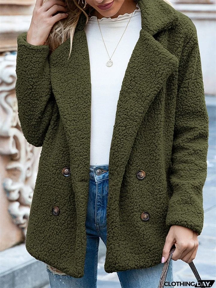 Casual Trendy Lapel Buttons Solid Color Coat For Women