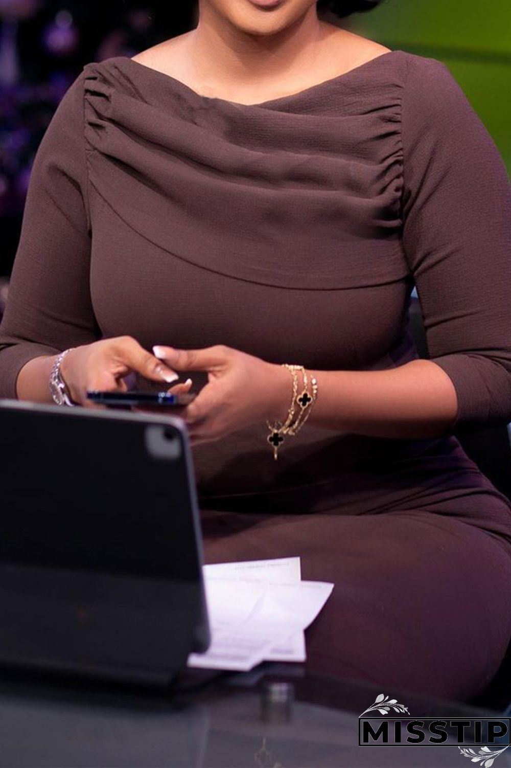 Brown Fashion Casual Solid Fold O Neck Long Sleeve Pencil Dresses