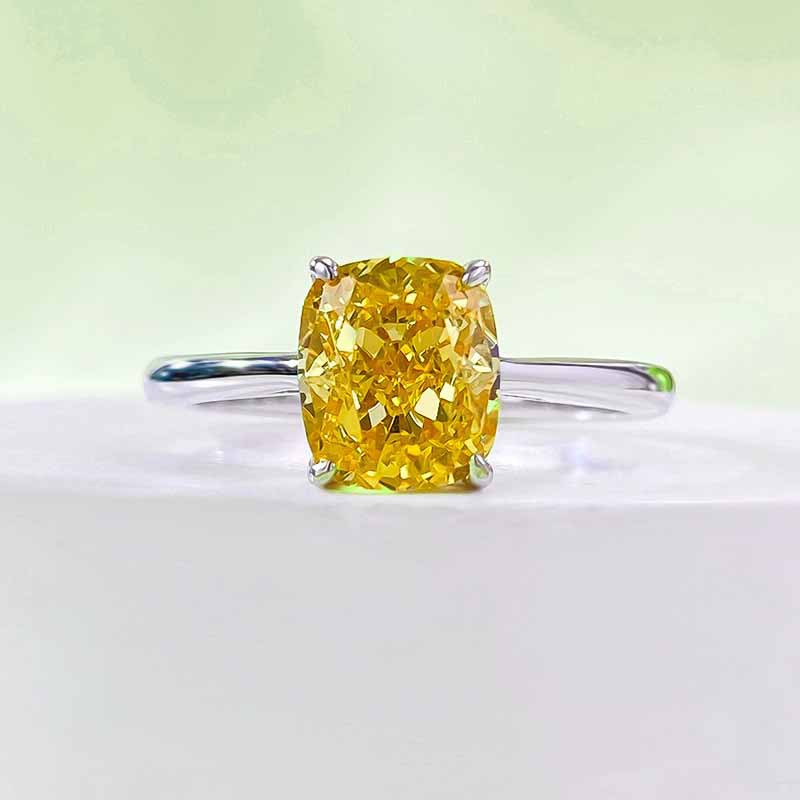 MIKAMU Jewelry S925 Silver 1.25 Carat Cushion-Cut Yellow Diamond Ring - Square Diamond Women's Wedding Ring