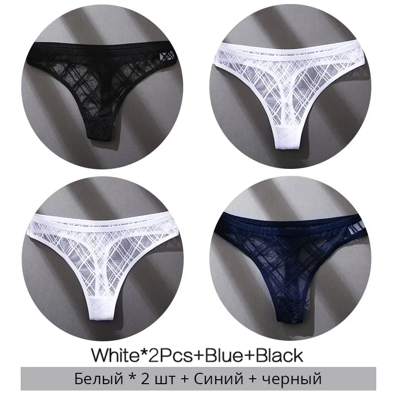 FINETOO Sexy Thongs Panties Women M-XL Transparent Lattice Underwear Ladies Lace G-string Underpants Female Thong Lingerie 2021