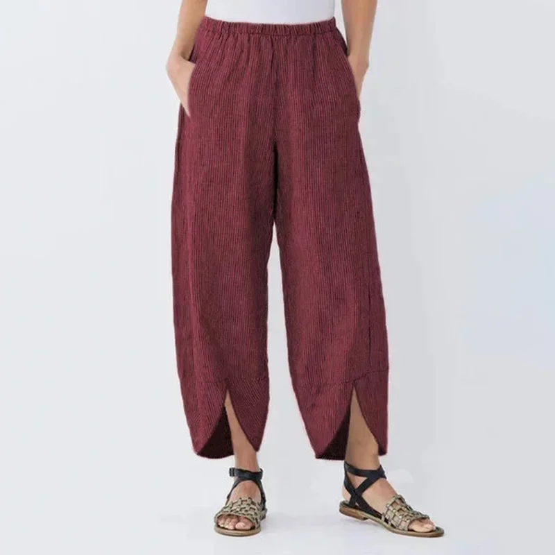 Summer Pockets Striped Casual Capri Pants