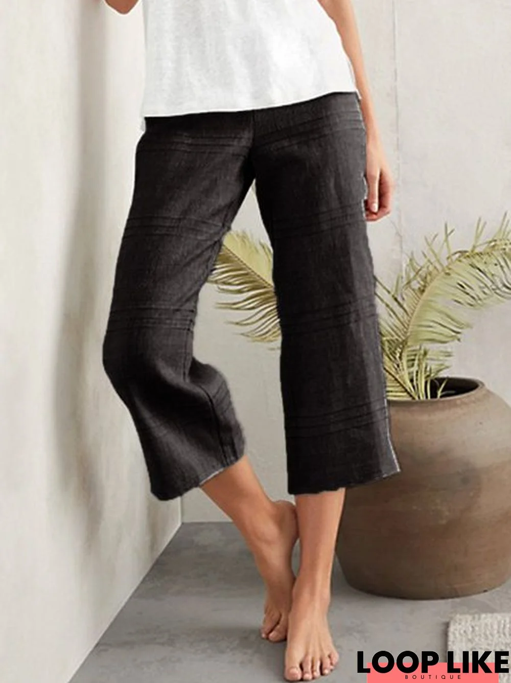 Women Fashion Plain Cotton-Blend Wide Led Pants