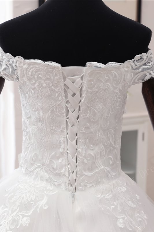 Timeless Ball Gown Off The Shoulder Neckline Tulle Sequin Wedding Dresses Bridal Dress