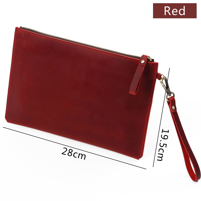 Fromthenon Head Layer Cowhide Leather File Bag Computer Laptop Case Notebook Cowhide File Zipper Bag Office Supplies