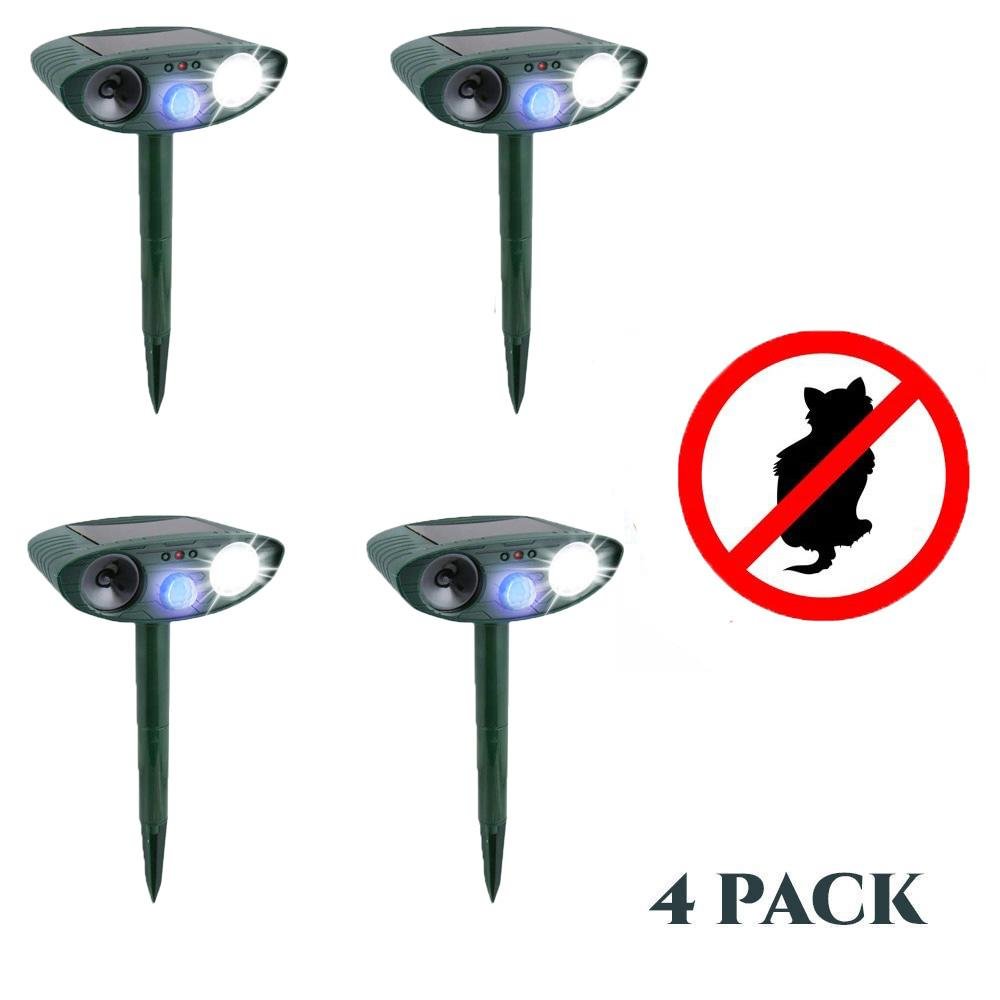 Cat Outdoor Ultrasonic Repeller - PACK of 4 - Solar Powered Ultrasonic Animal & Pest Repellant - vzzhome