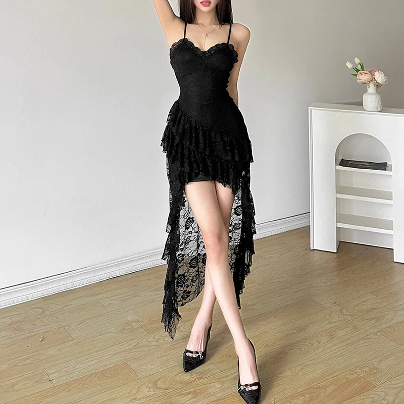 Churchf 2024 Summer New Women's Pure-Fant Sexy Hot Girl Hollow Lace Bag Hip Dress