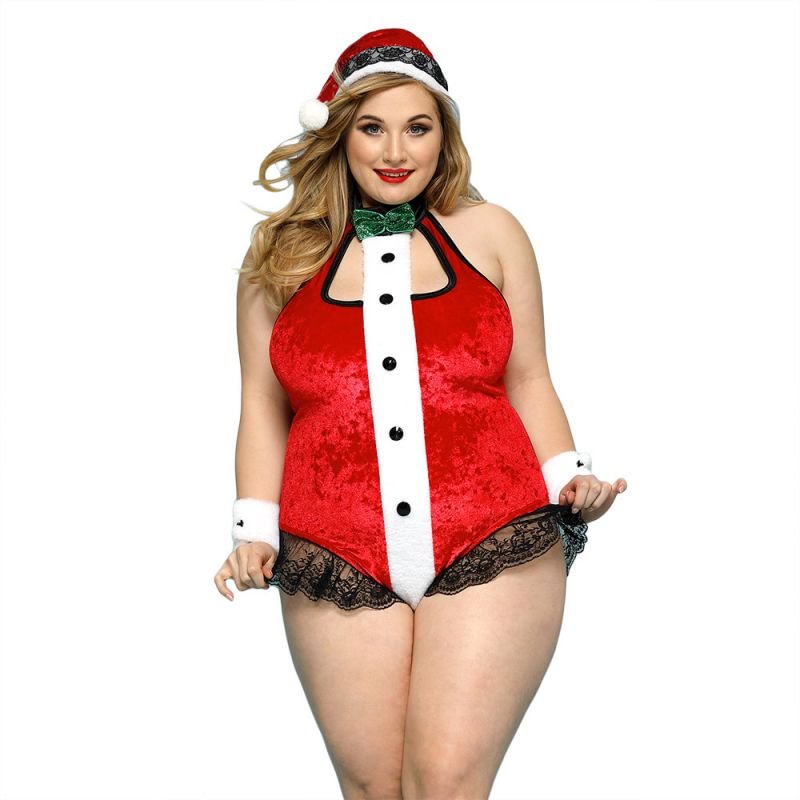 Plus Size Christmas Sexy Bodysuit Lingerie Nightwear-elleschic