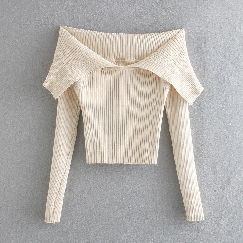 Spring and autumn women's sweater casual solid color strapless slim-fit sweater