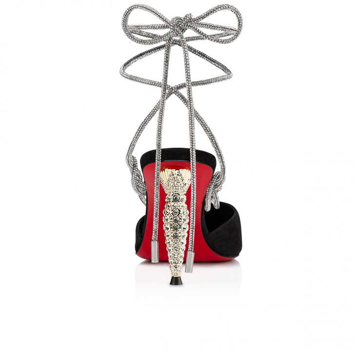 100mm/3.94 inch diamond red bottom high heels with rhinestone chain straps