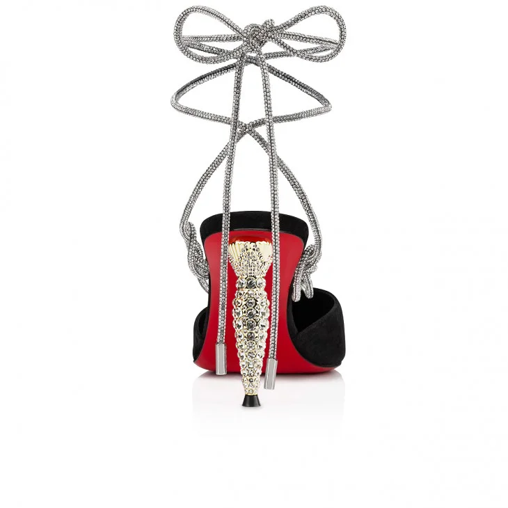 100mm/3.94 inch diamond red bottom high heels with rhinestone chain straps