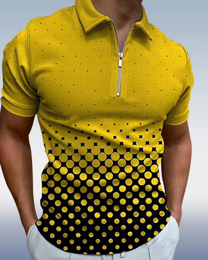 Suitmens Men's Yellow Polka Dot Short Sleeve Polo Shirt 014