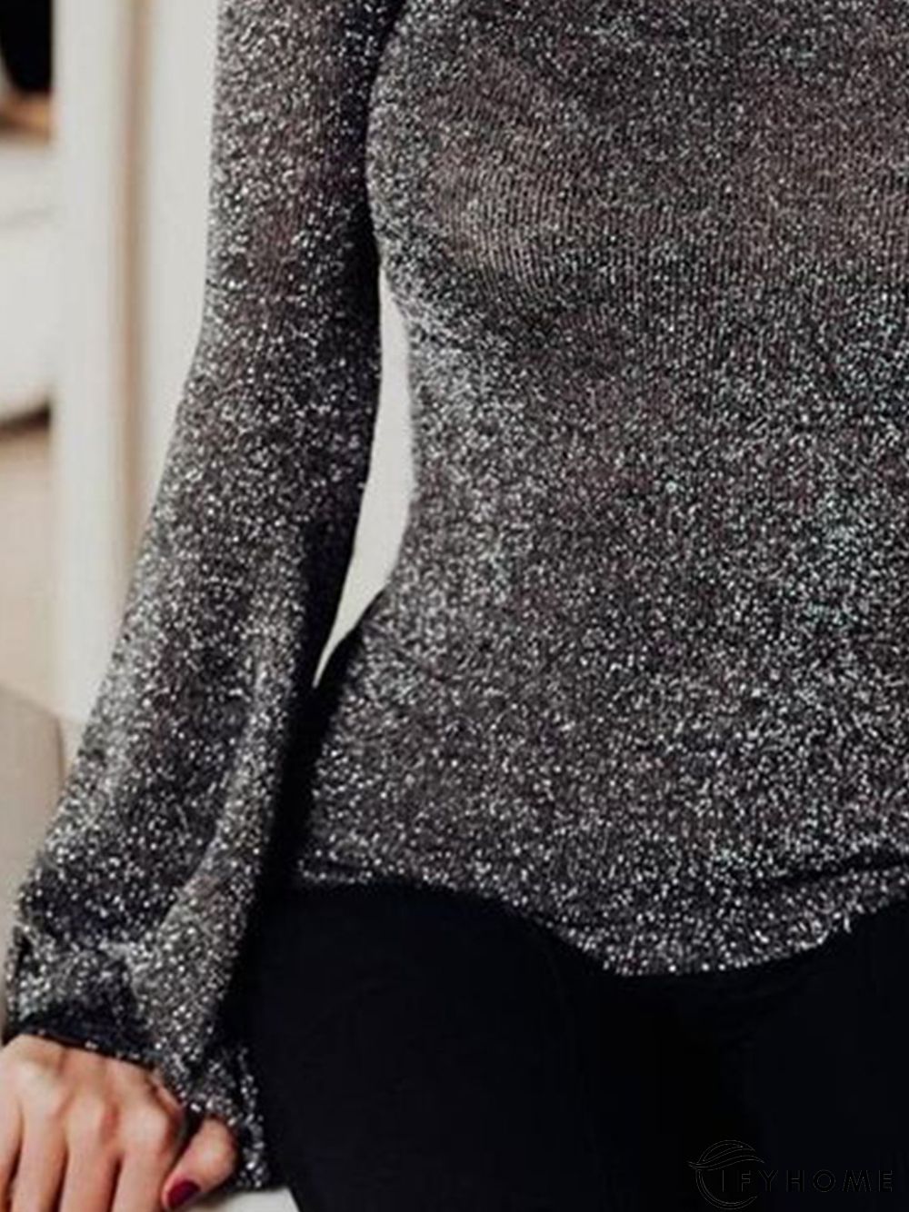 Lady Long Sleeve Skinny High Neck Solid Top | IFYHOME