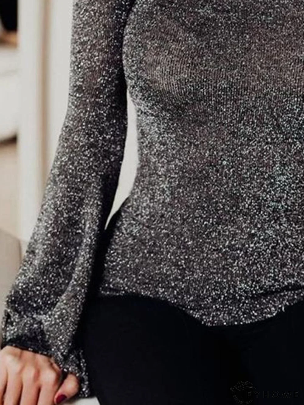 Lady Long Sleeve Skinny High Neck Solid Top | IFYHOME