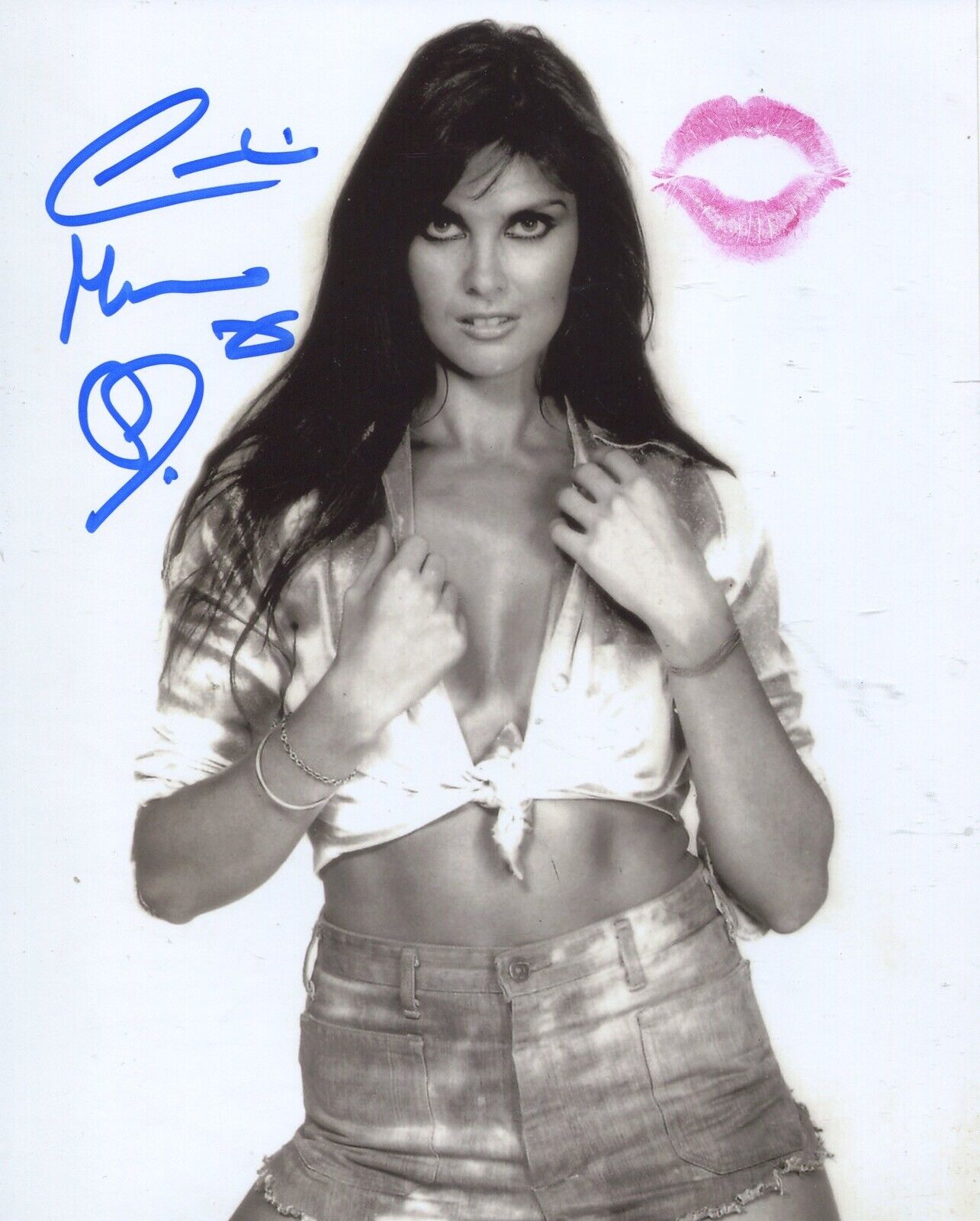 007 Bond girl Caroline Munro signed and kissed sexy glamour Photo Poster painting