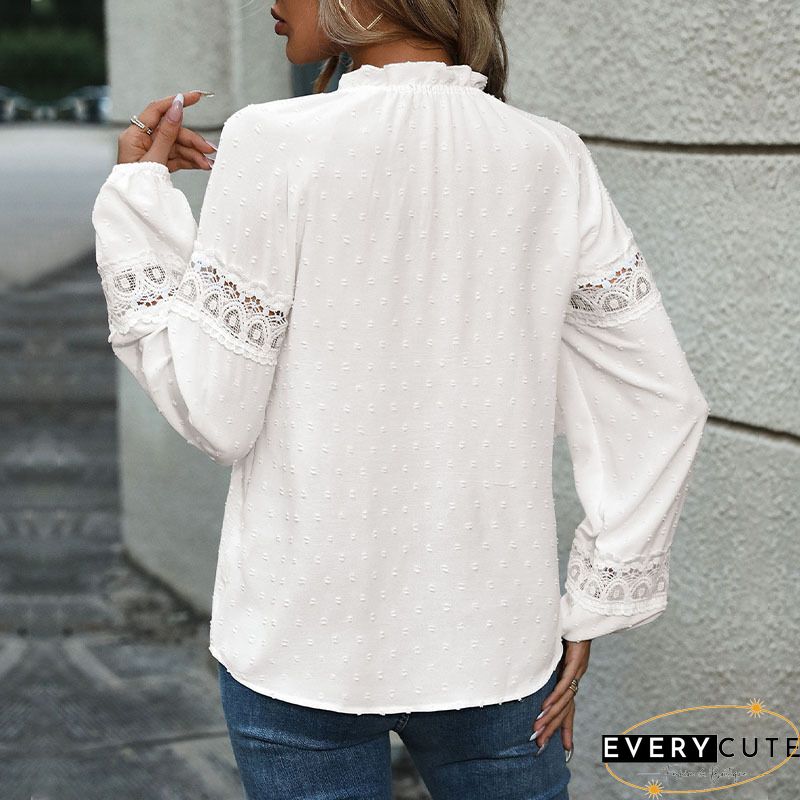White Lace Crochet Button-up Long Sleeve Shirt