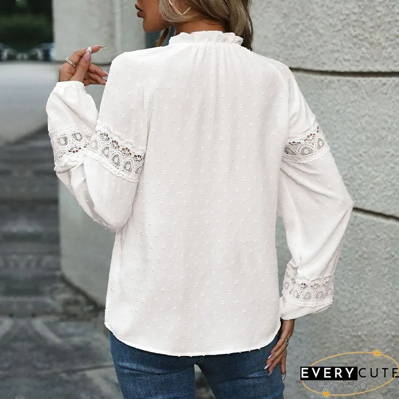 White Lace Crochet Button-up Long Sleeve Shirt