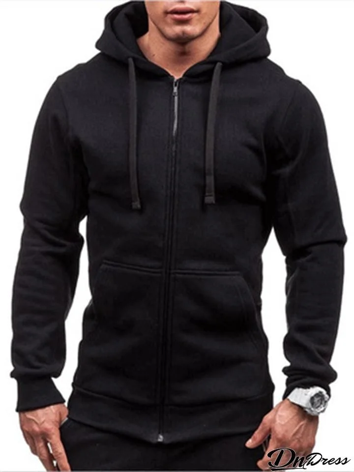 Casual Fashion Pocket Sports Zipper Drawstring Hooded Sweatshirt