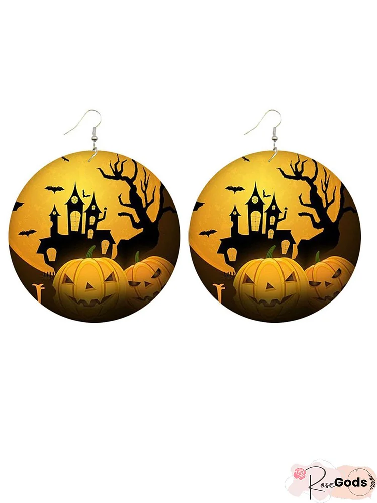 Halloween Wooden Earrings Pumpkin Castle Bat Ghost Ear Hook Earrings