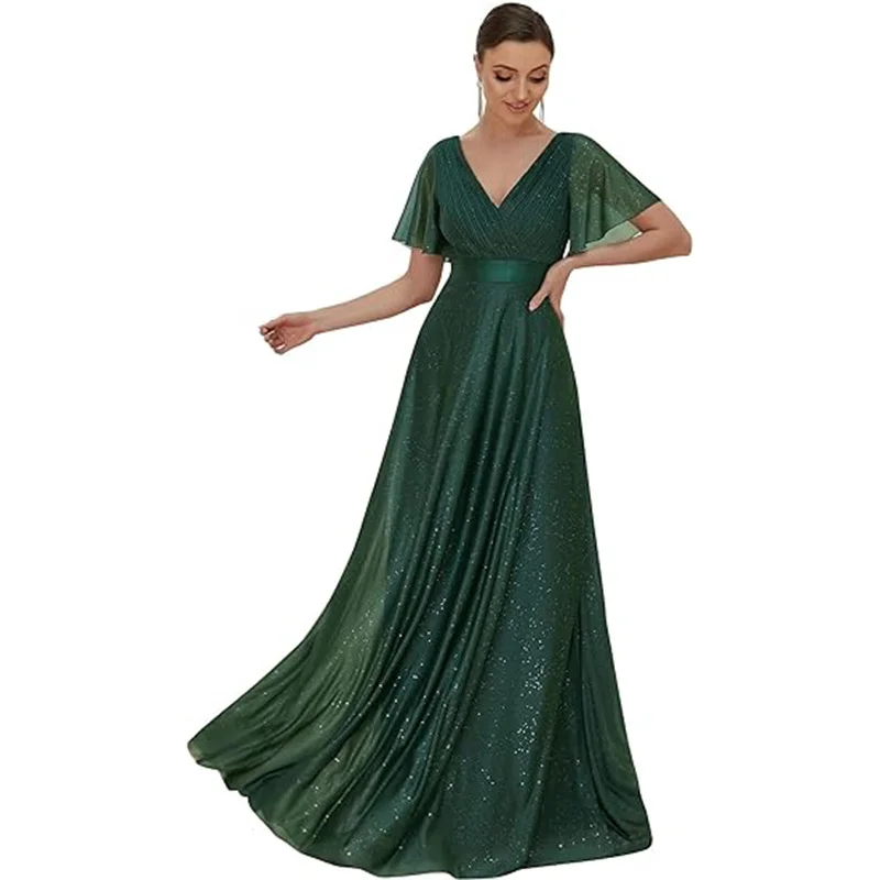 Uveng Uveng Dress V-Neck Long Large-Size Chiffon Banquet Bridesmaid Dress Horn Sleeve Dress Dress Dress Dress