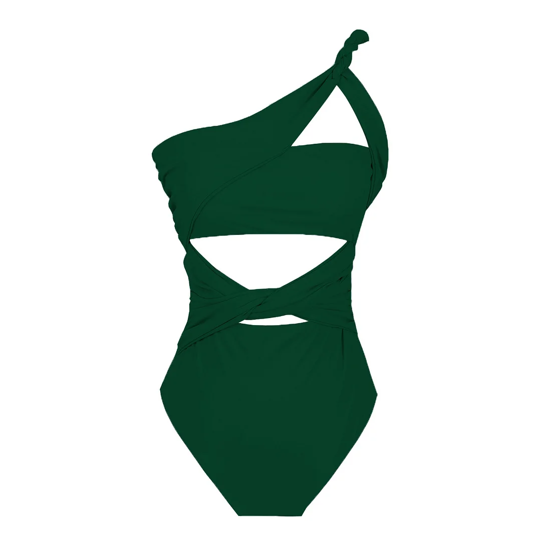 Churchf Solid Color Cross-Shoulder Hollow One-Piece Swimsuit Women 2025 New High-Waisted Integrated Export Swimsuit