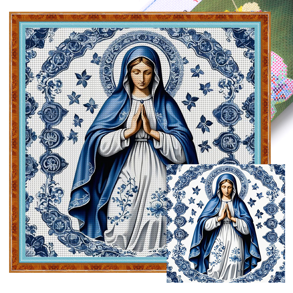 Blue And White Porcelain-Madonna Full 14CT Pre-stamped Canvas(40*40cm) Cross Stitch
