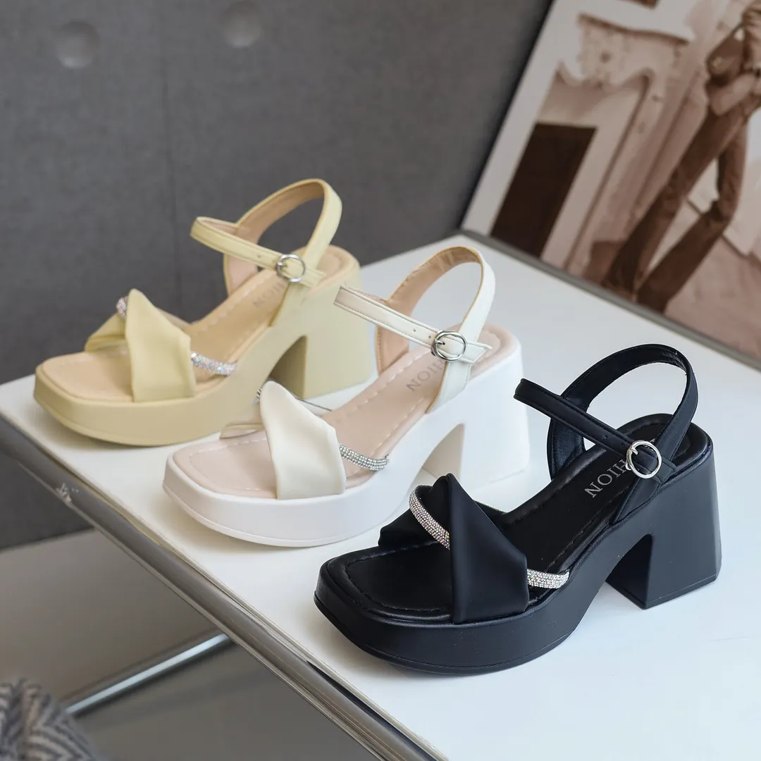 Uveng Uveng Women Summer 2023 Fashion Casual Platform Bottom With Skirt High Heel Thick Heel Shoes A Word With Beach Shoes Women