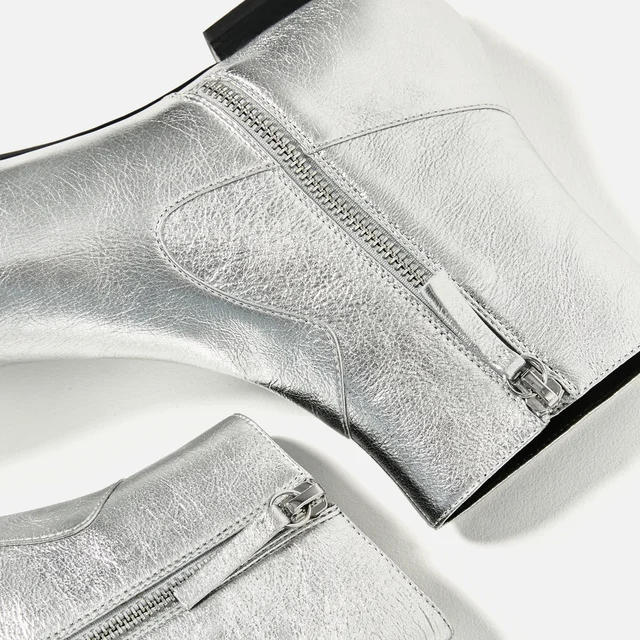 Silver Fashion Pointy Toe Flat Ankle Boots