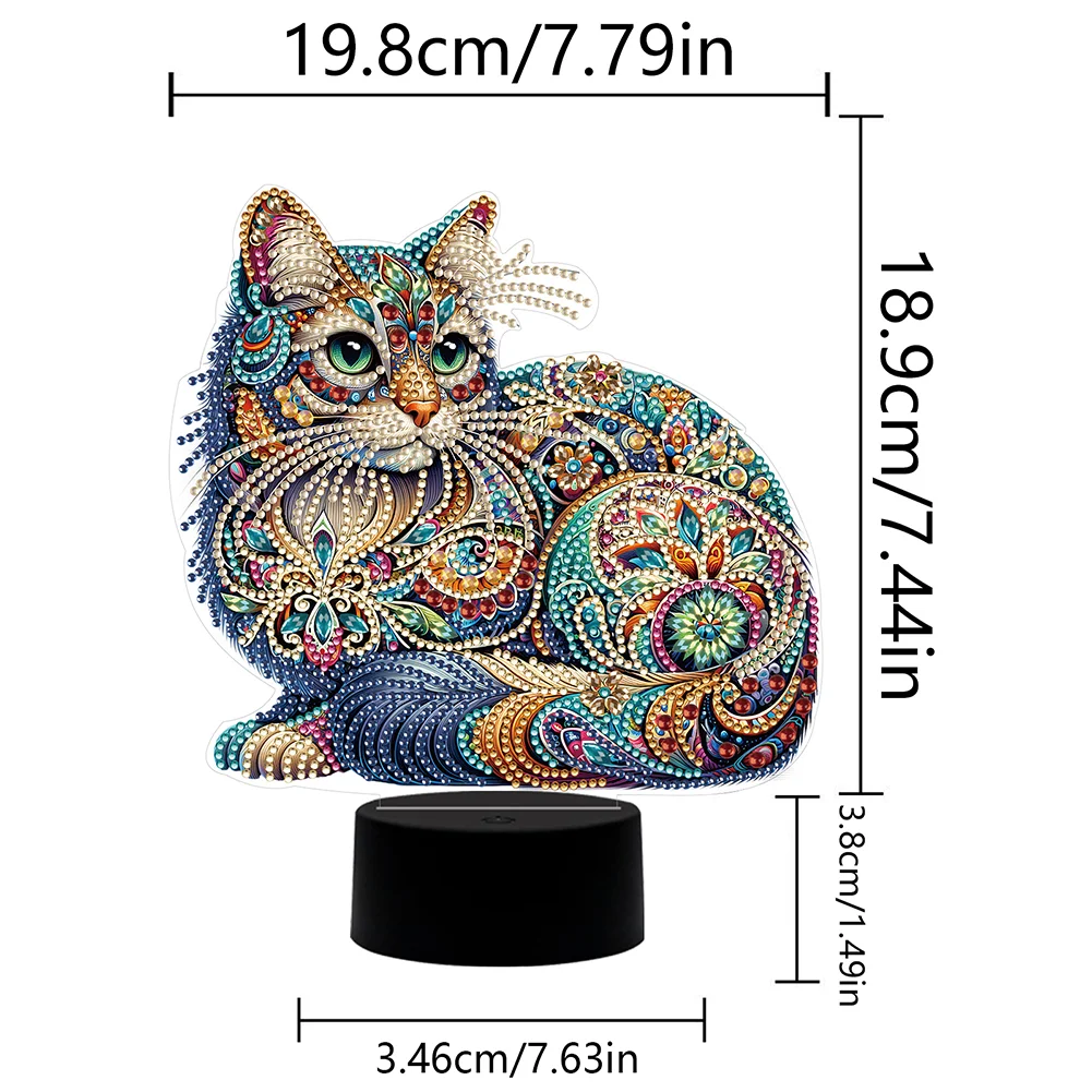 DIY Cat Acrylic Diamond Painting Night Light 5D DIY Diamond Painting Lamp