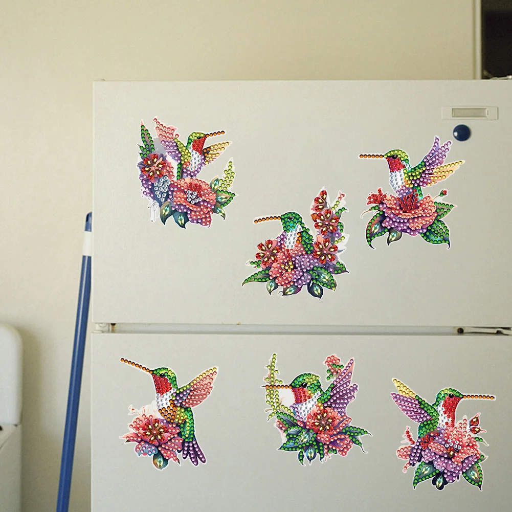 6pcs DIY Hummingbird Diamond Painting Magnets Refrigerator for Adult Kid Beginners