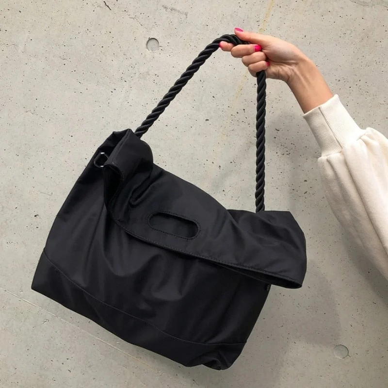 Nylon Bags 2021 Women's Brand Shopper Shoulder Bag Girls Luxury Designer Handbag High Quality Fashion Rope Magnetic Muckle Tote